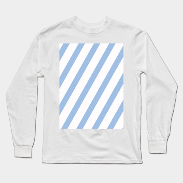 White Blue Diagonal Stripes Long Sleeve T-Shirt by mareescatharsis